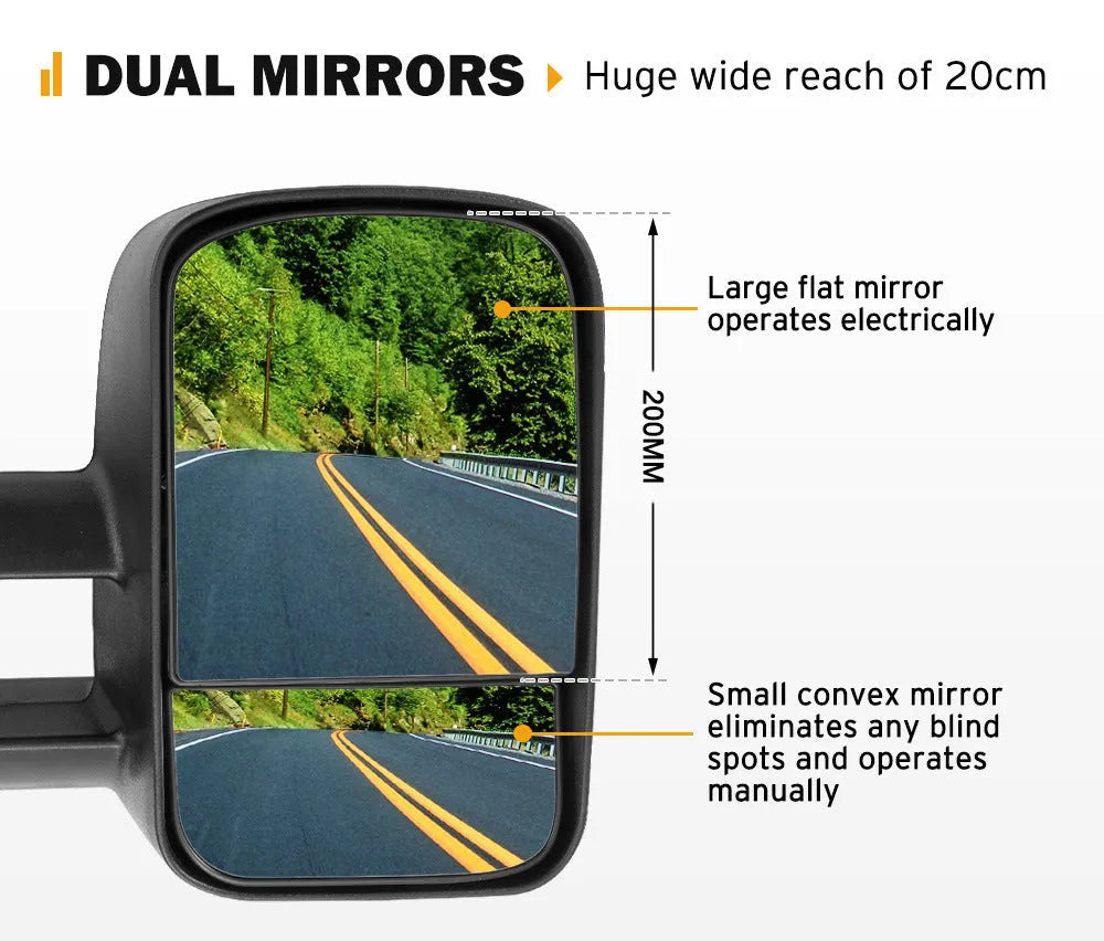 Black plastic foldable rearview mirror for Toyota Land Cruiser 100 series.