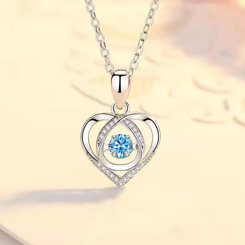 Blue diamond heart necklace and bracelet jewellery set with geometric pendant on 41-50cm adjustable chain