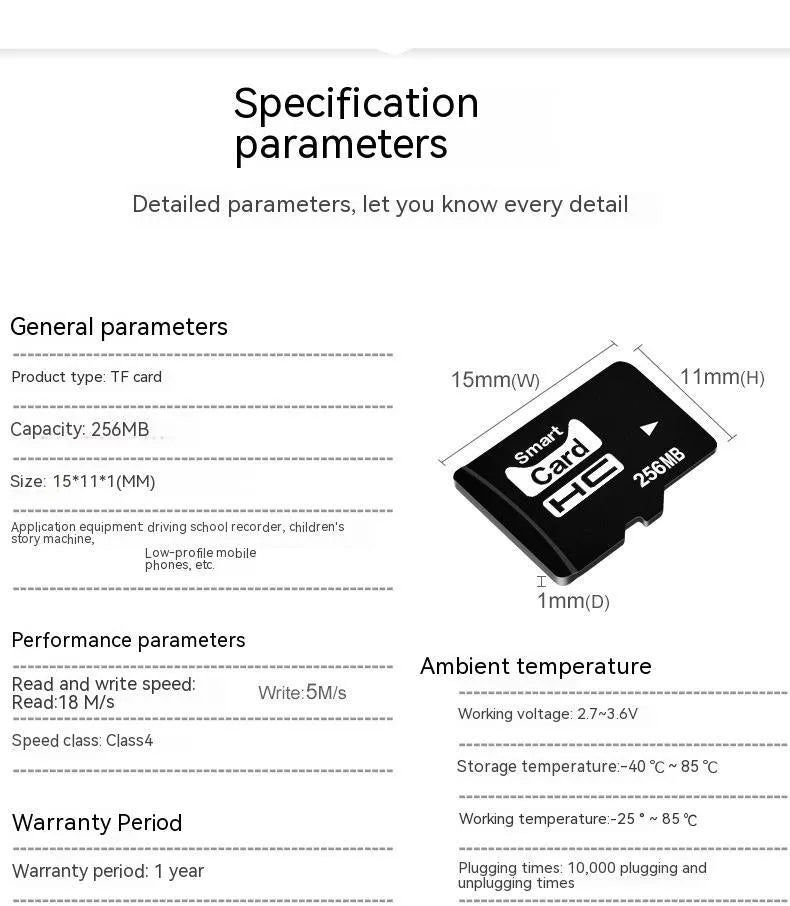 Compact 256MB TF memory card for MP3 players, cameras, and business promotional gifts.