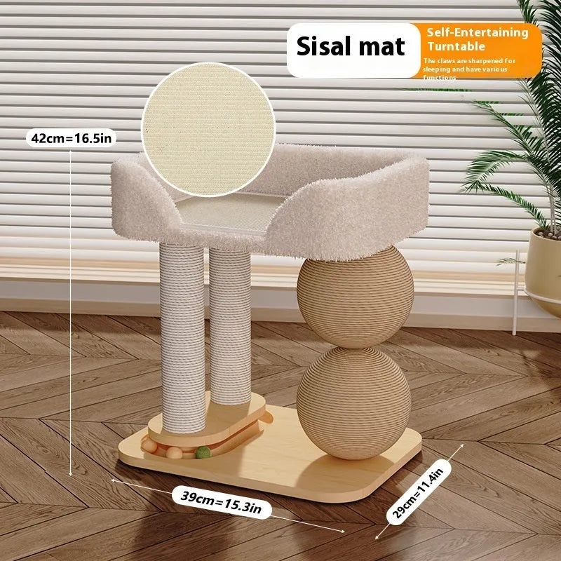 Pine wood cat nest featuring a double-ball design for scratching and resting