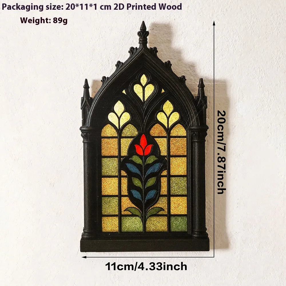 Black wooden Gothic style wall mounted storage rack with pendant shelf design