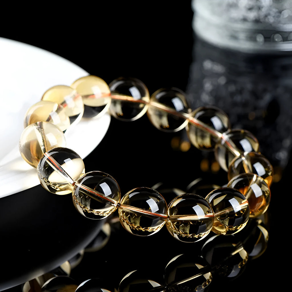 Natural citrine scattered beads ball bracelet showing polished 7A grade beads in original design with sizing options