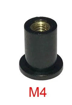Black rubber motorcycle windscreen fasteners with brass threads in M4 M5 M6 sizes
