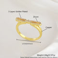 Fashion bowknot ring for women, copper with electroplated gold finish, bow shape on white background