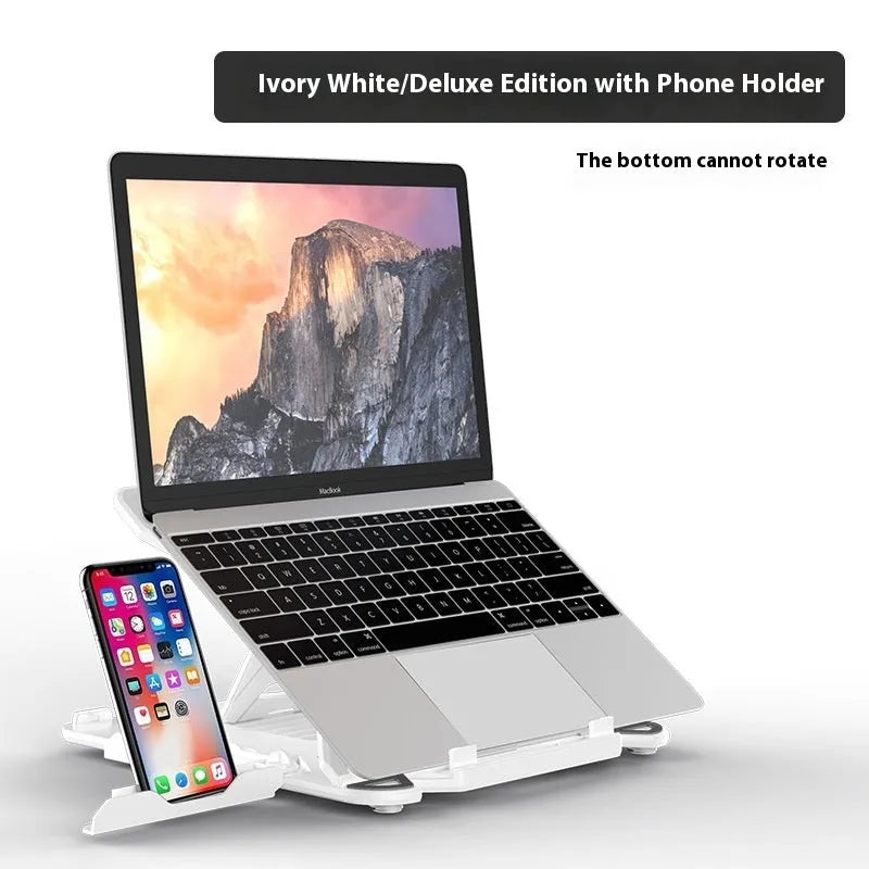 Black ABS plastic laptop bracket stand showing 22mm clearance height and 300mm width