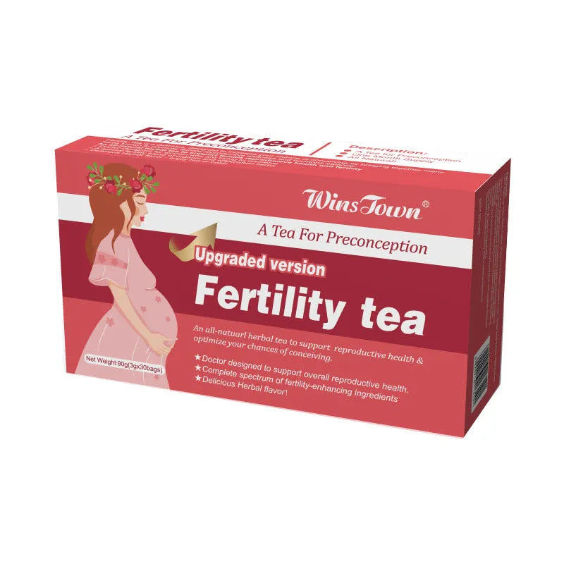 Fertility tea boxes containing 3x30 individual herbal tea bags for natural reproductive wellness support