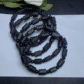 Natural black tourmaline rough stone bracelet with elastic adjustable fit for men and women