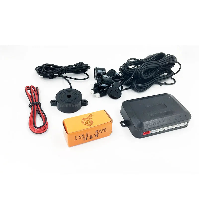 4-probe buzzer reversing radar system with sensors, control module, and installation tools for car parking safety