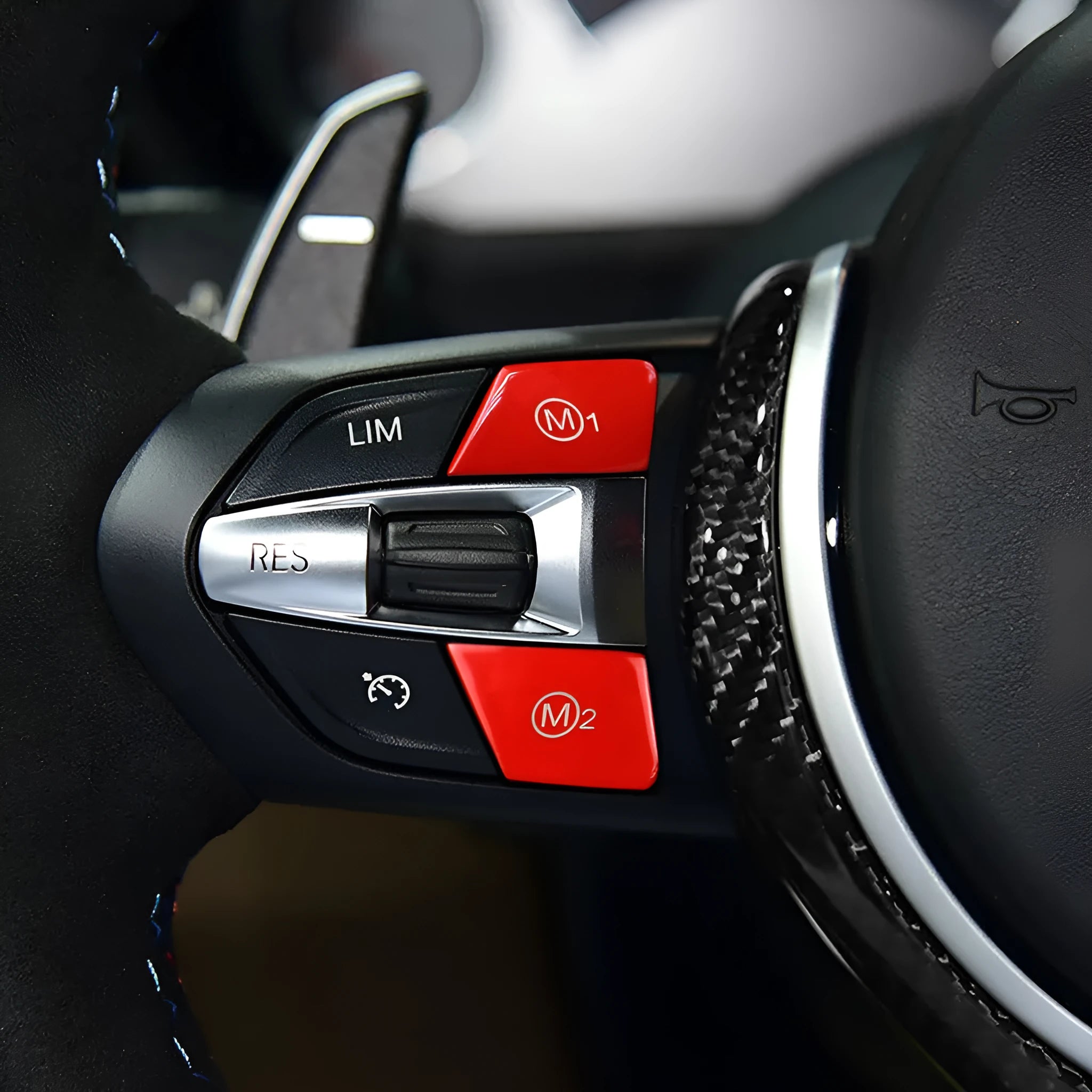 BMW steering wheel M1 M2 button accessories in red and blue colours for F30 F34 models