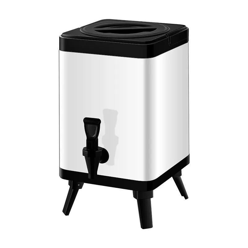 8 litre silver stainless steel square milk tea bucket with lock mechanism for commercial beverage storage