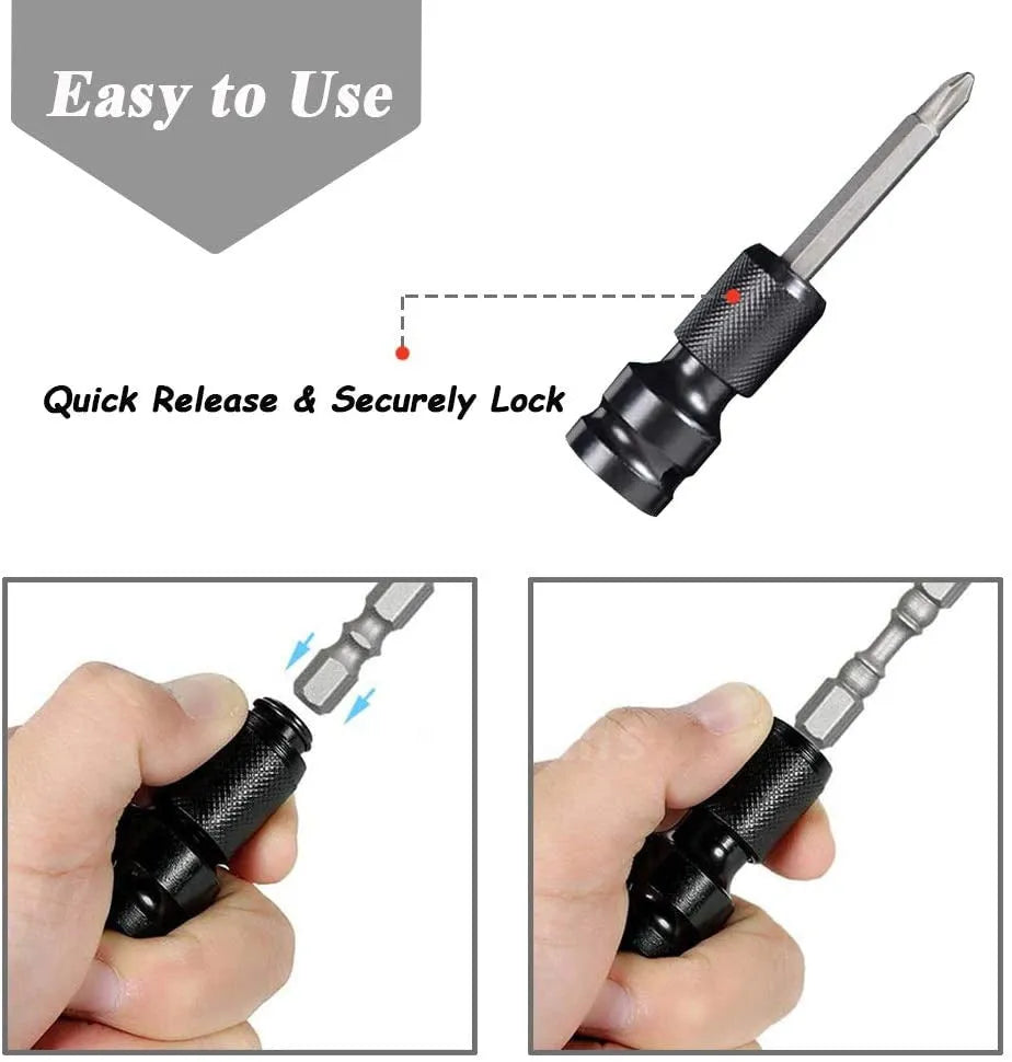 Telescopic 1/2-inch to 1/4-inch socket adapter with hexagonal handle and extension sleeve