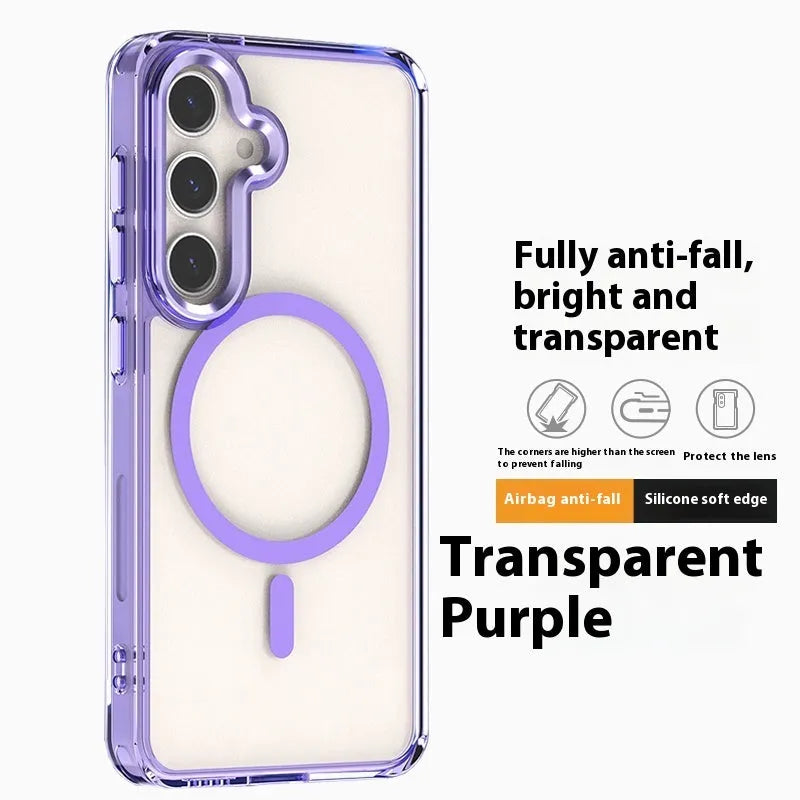 Transparent magnetic anti-drop silicone phone case for Samsung Galaxy S23 FE with metal lens ring