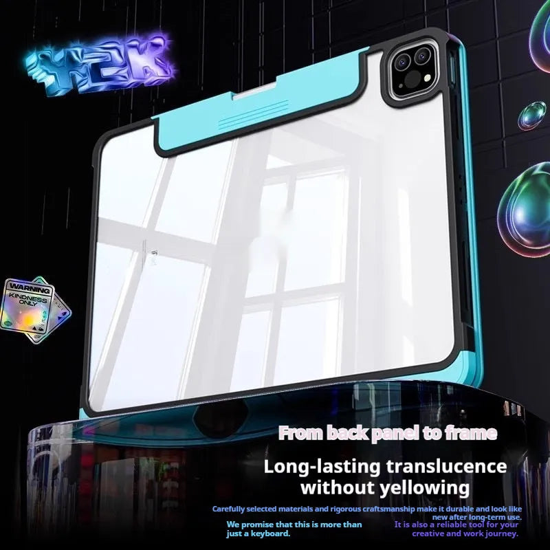 Blue shockproof keyboard protective case for a 13-inch iPad Pro with mute button.