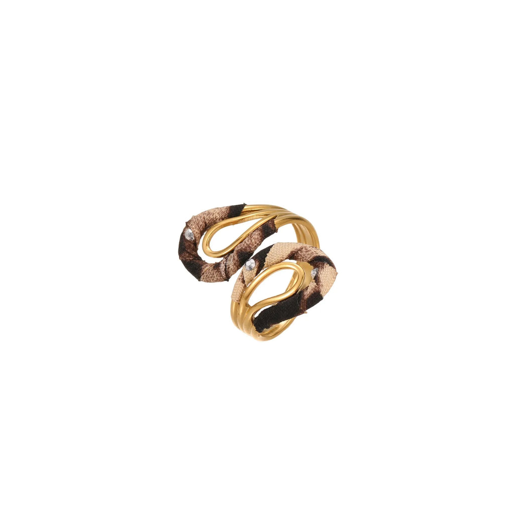 Leopard print stainless steel open mouth ring in geometric heart shape with adjustable free size design