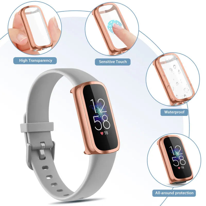 TPU electroplating watch case for Fitbit Luxe in rose gold colour on wrist