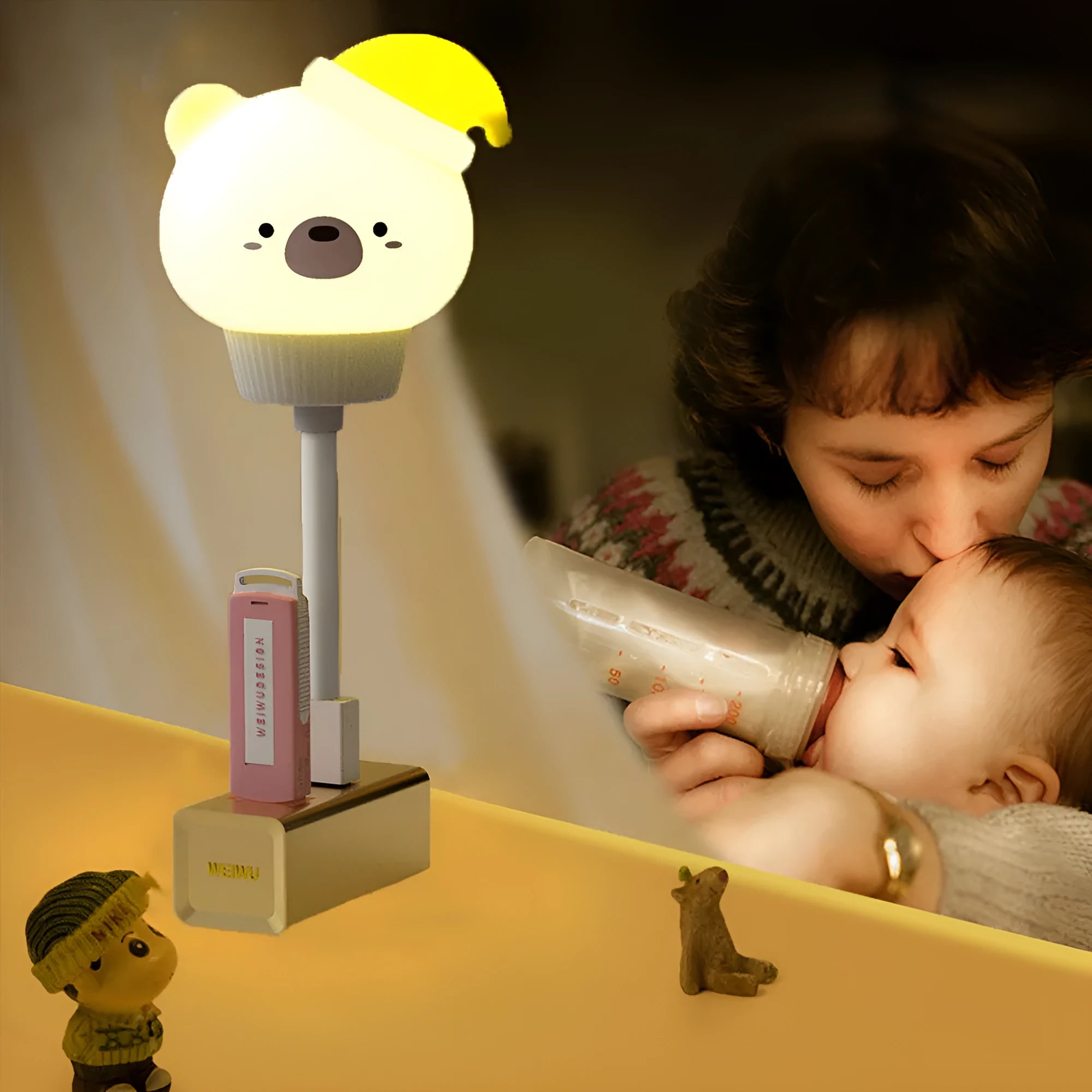 Cartoon animal USB night light in bear shape with soft LED illumination