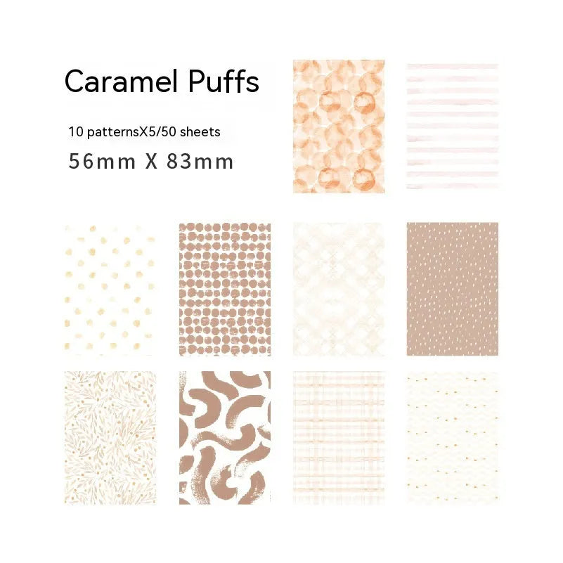 Dessert Supply Series retro collage note paper set showing ten different pastel colours on 56x83mm sheets