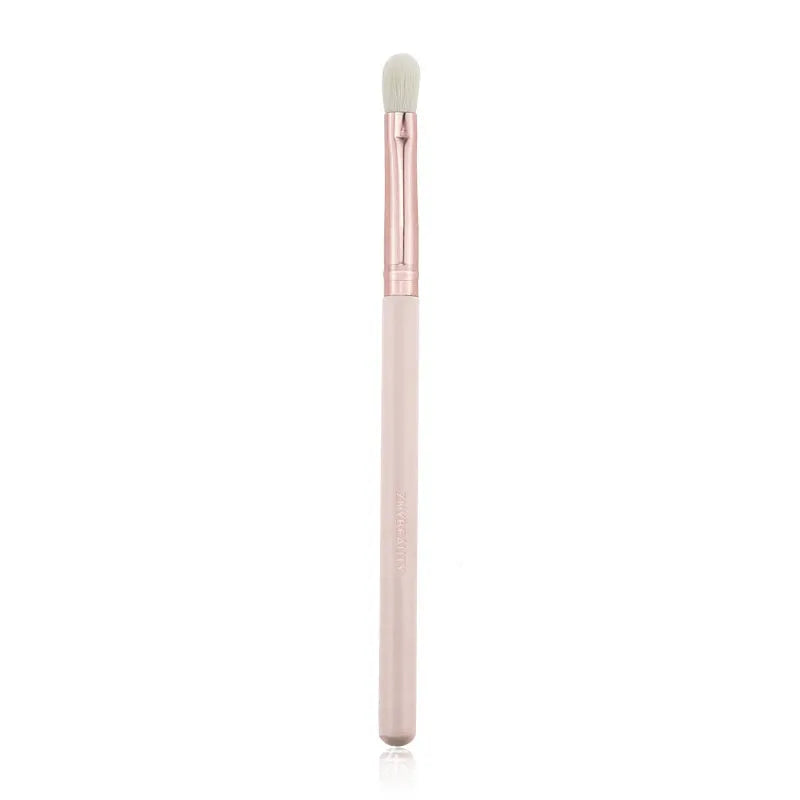 26 pink makeup brushes with wooden handles arranged in a PU storage bag