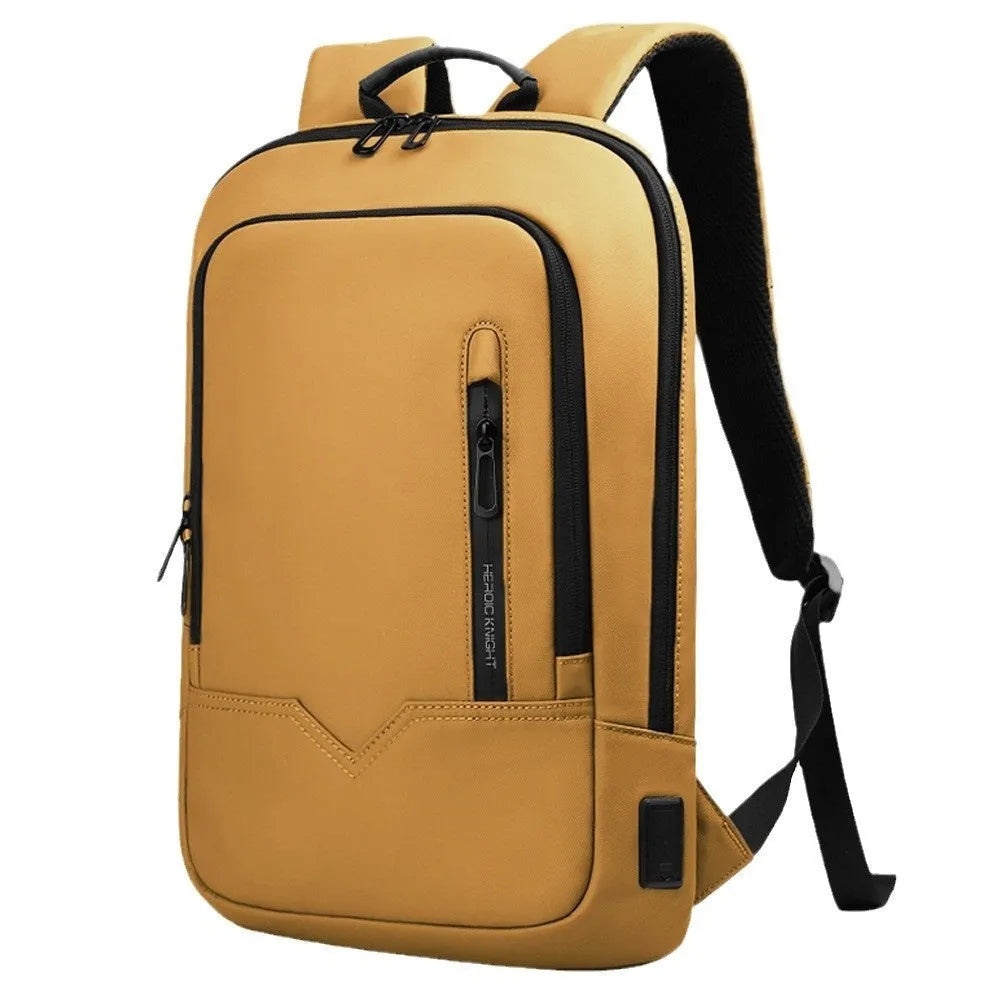 Lightweight polyester laptop backpack with USB charging port in olive green colour