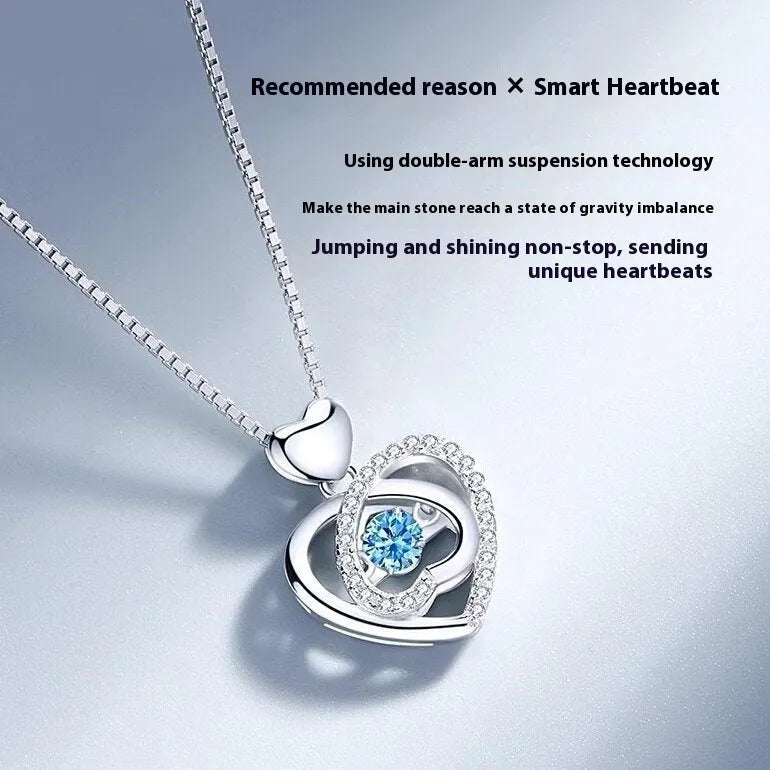 Blue diamond heart necklace and bracelet jewellery set with geometric pendant on 41-50cm adjustable chain