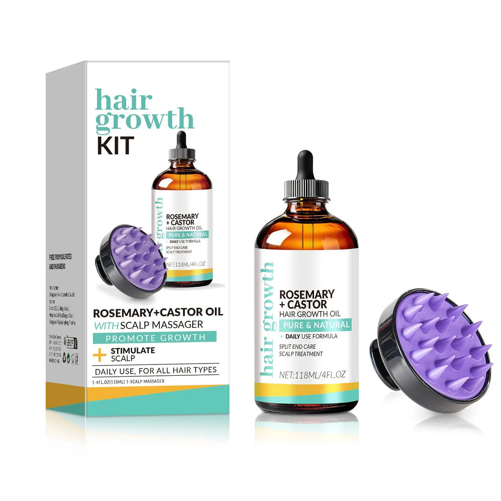 Bright yellow hair treatment oil bottle 118ml with massage brush attachment for dense hair conditioning