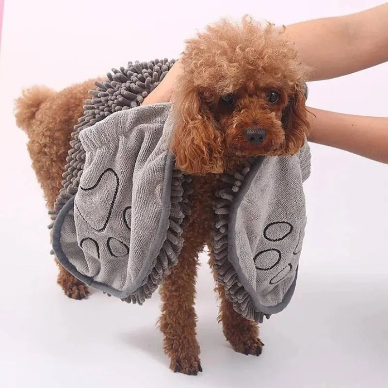 Blue pet bath towel measuring 62 by 23 cm for drying dogs and cats