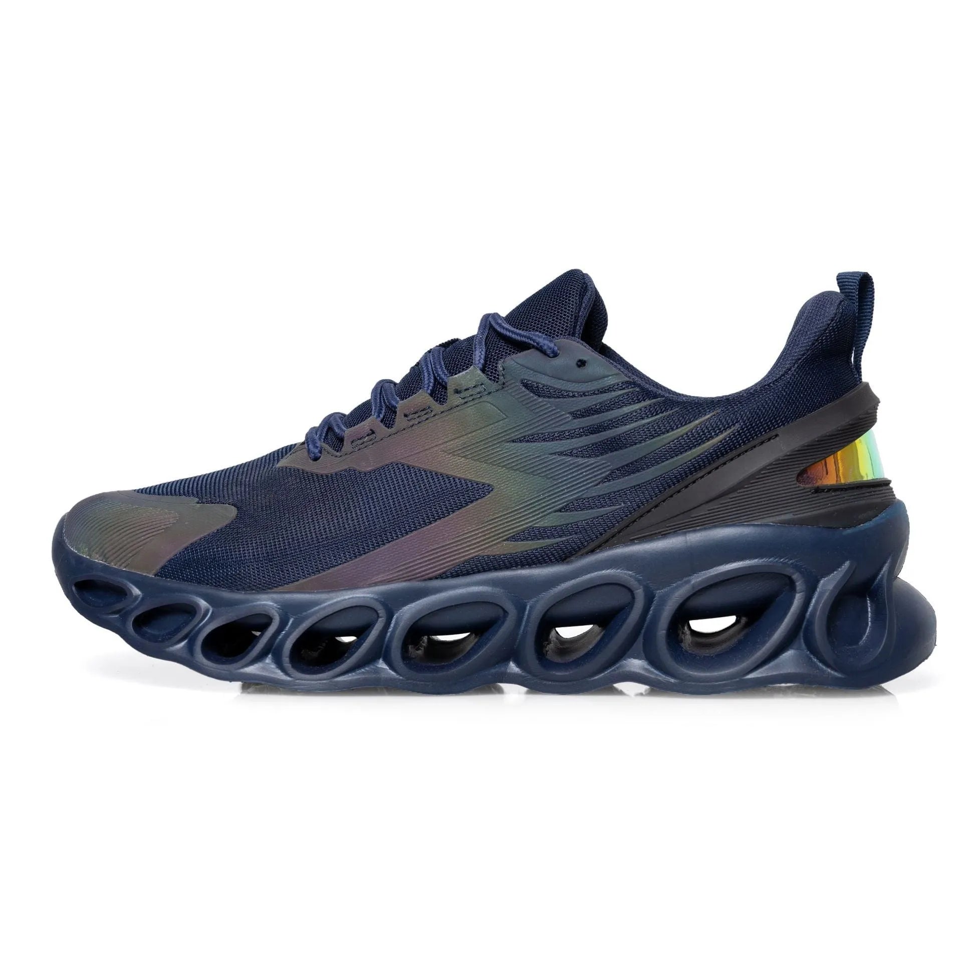 Men's breathable mesh casual sports shoes in black colour with lace-up front and EVA soles