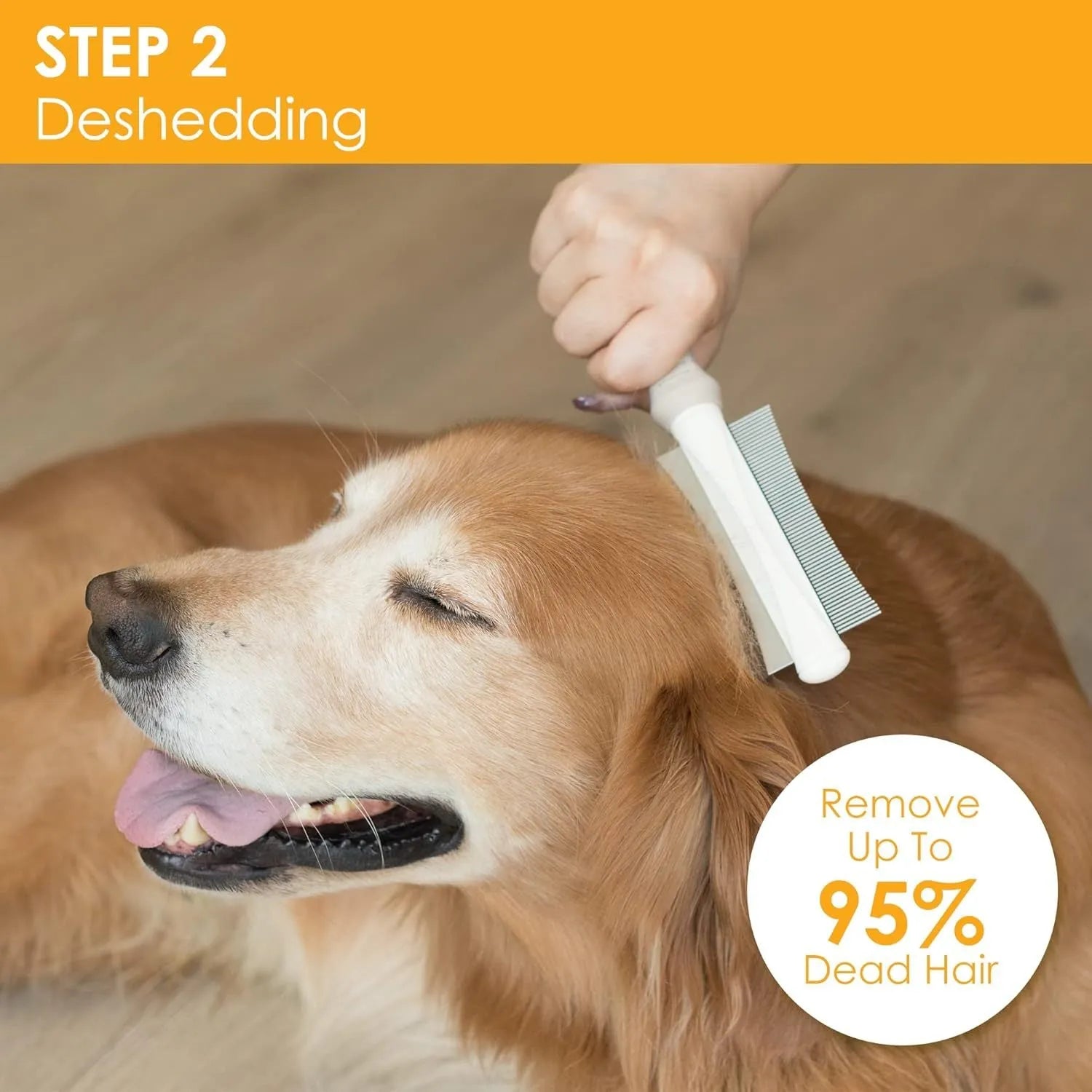 White 2 in 1 pet grooming brush with curved comb and deshedding sides