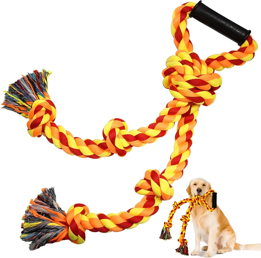 Large blue cotton rope dog toy with handle for tug-of-war games and dental cleaning