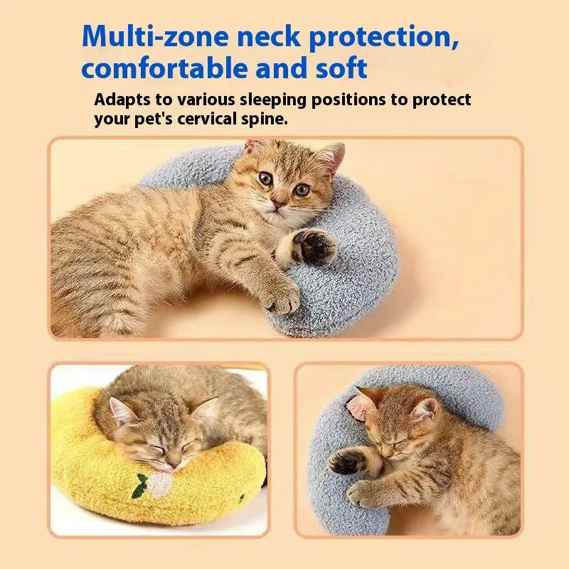 Cat U-shaped neck protection pillow in moon and question mark styles with blue, white and yellow colour options