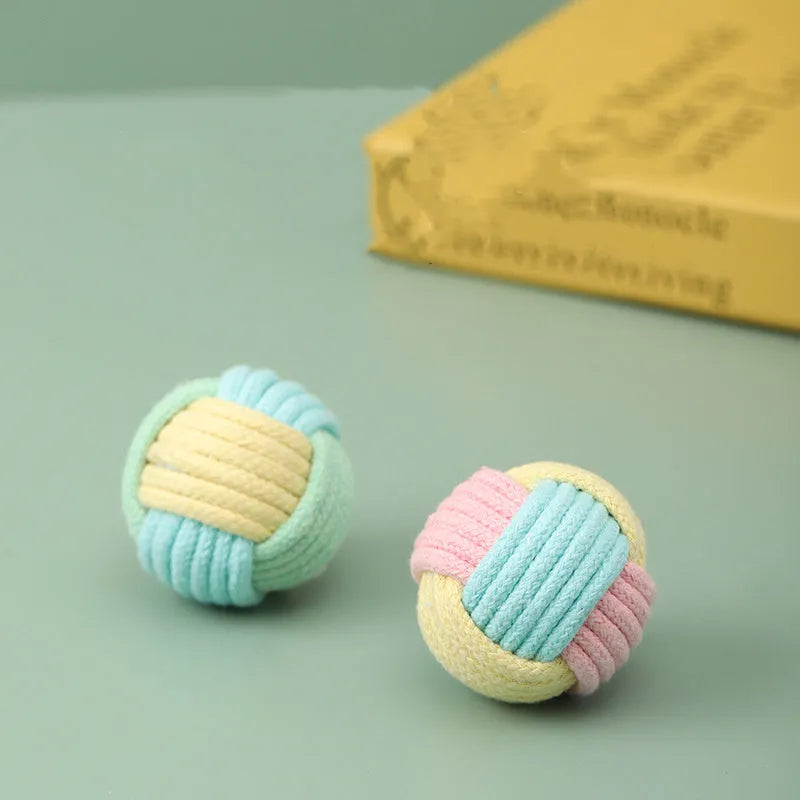 Handmade blue powder, green blue, and pink green cotton plush cat hair ball toy, 5cm in diameter.