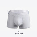 Men's solid colour cotton boxers showing black, white, silver grey, and light green colour options