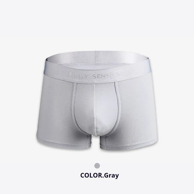 Men's solid colour cotton boxers showing black, white, silver grey, and light green colour options