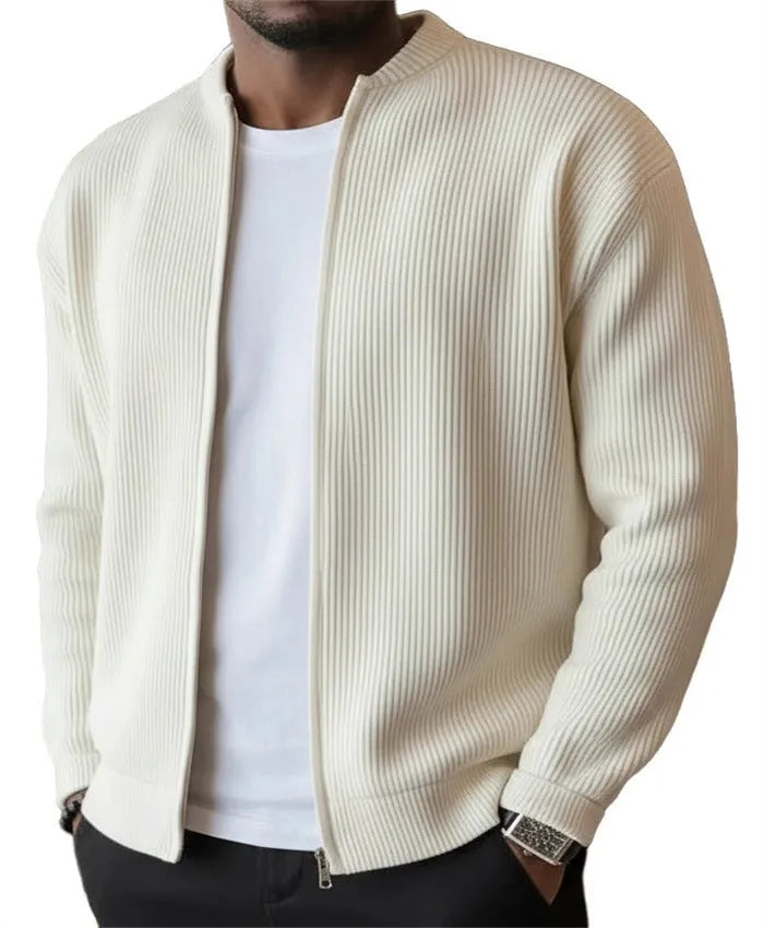 Men's casual sweater-style jacket in solid colour, made from polyester fabric, shown in a front view