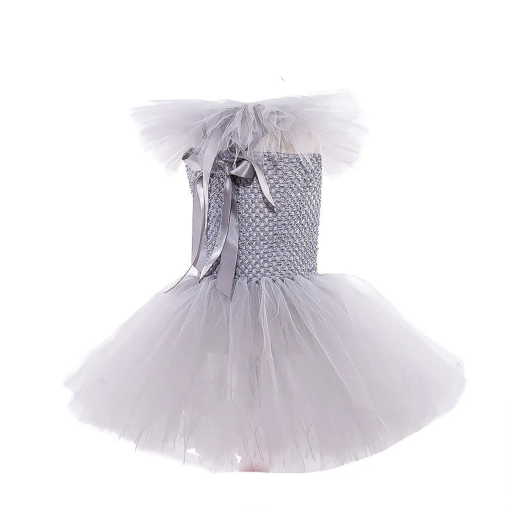 Children's mesh princess dress set with lace collar, hairpin, and gloves for Halloween costume, multiple sizes 90-160cm