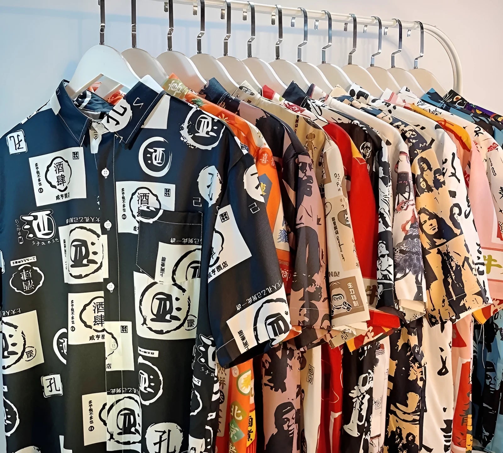 Full printed floral pattern on a loose fit short sleeve cardigan shirt in polyester.