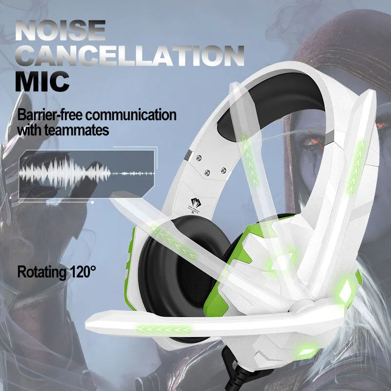 Wired gaming headset with microphone and breathing light effects in blue colour with 3.5mm plug