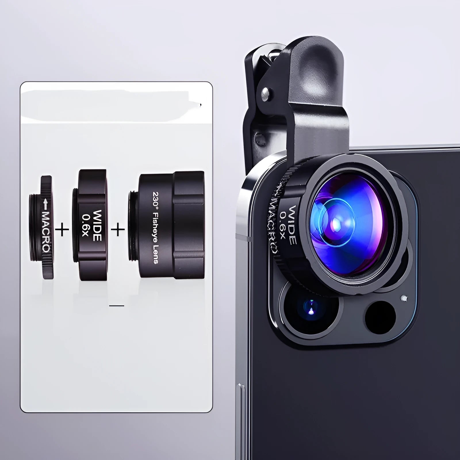 6K SLR-level super wide-angle HD macro external phone camera lens kit in Fashion Black