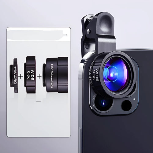 6K SLR-level super wide-angle HD macro external phone camera lens kit in Fashion Black