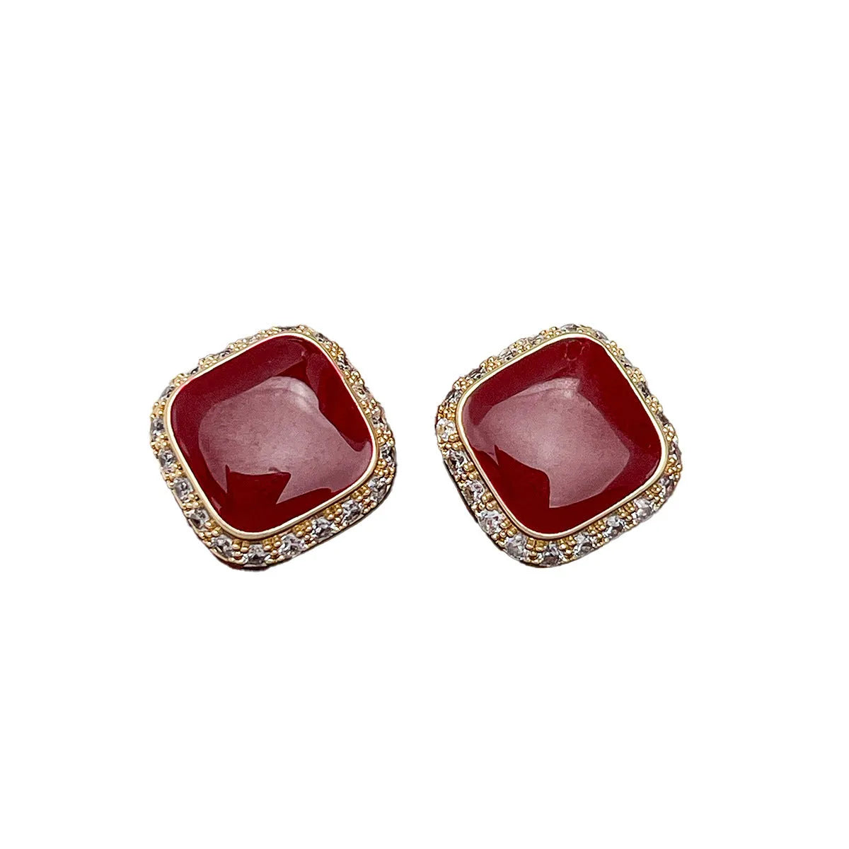 Retro red geometric square earrings with alloy construction and sweet cool style