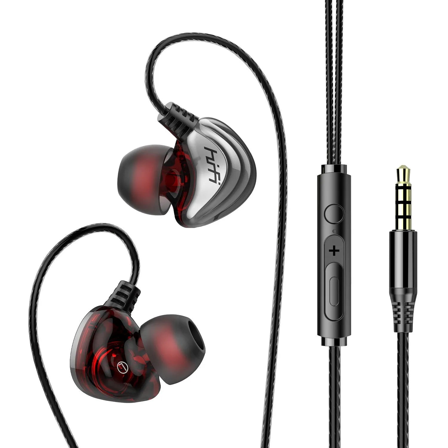 In-ear wired headphones with heavy bass, 9mm driver, 1.2m cable, in silver with 3.5mm straight plug