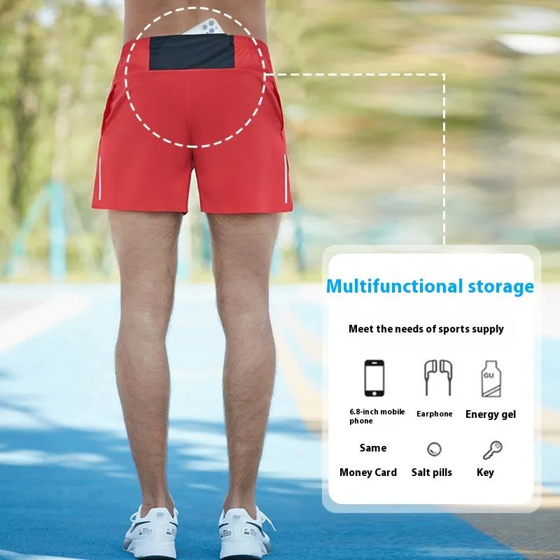 Men's high-waist loose fit off-road running shorts in red, quick-drying fabric for marathon running