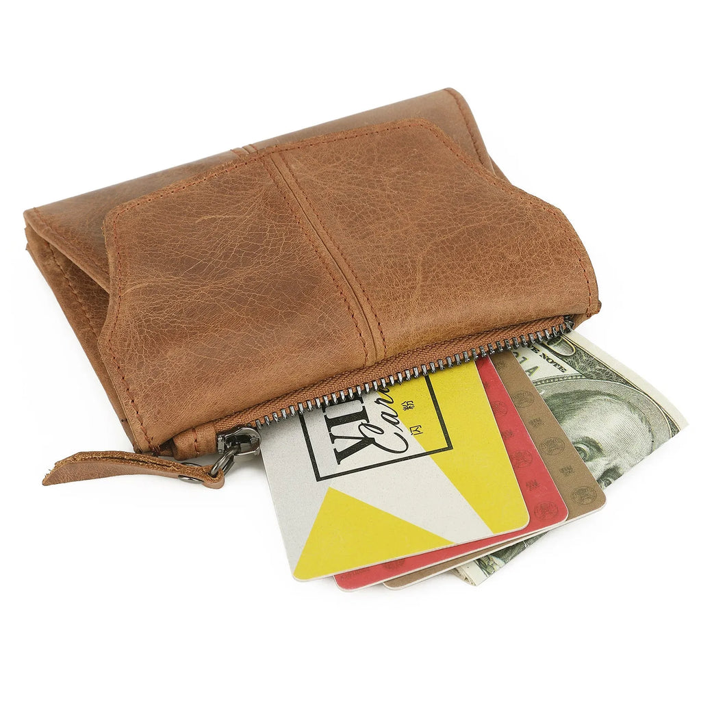 Genuine cowhide leather coin purse with lock clasp in European retro style