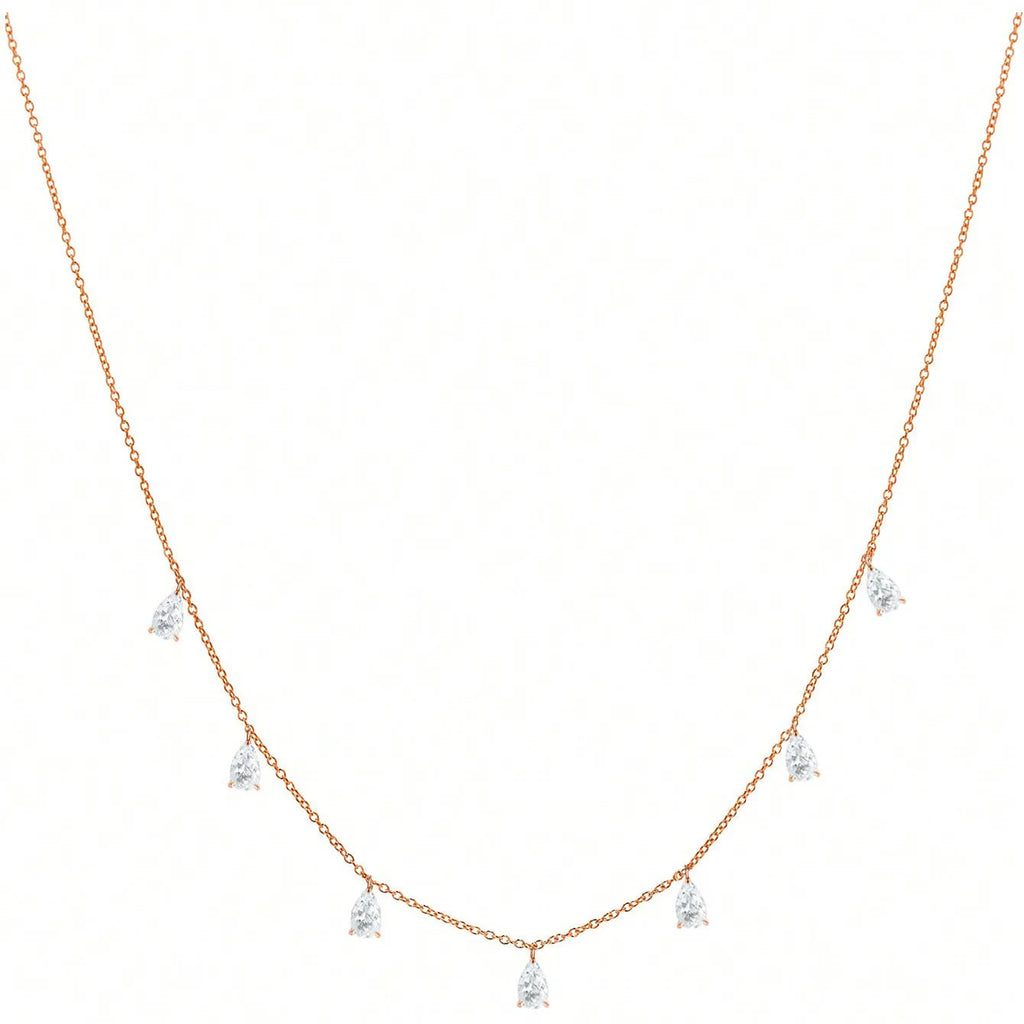 925 silver drop-shaped artificial zircon necklace with O-shaped chain in silver, rose gold, or golden yellow