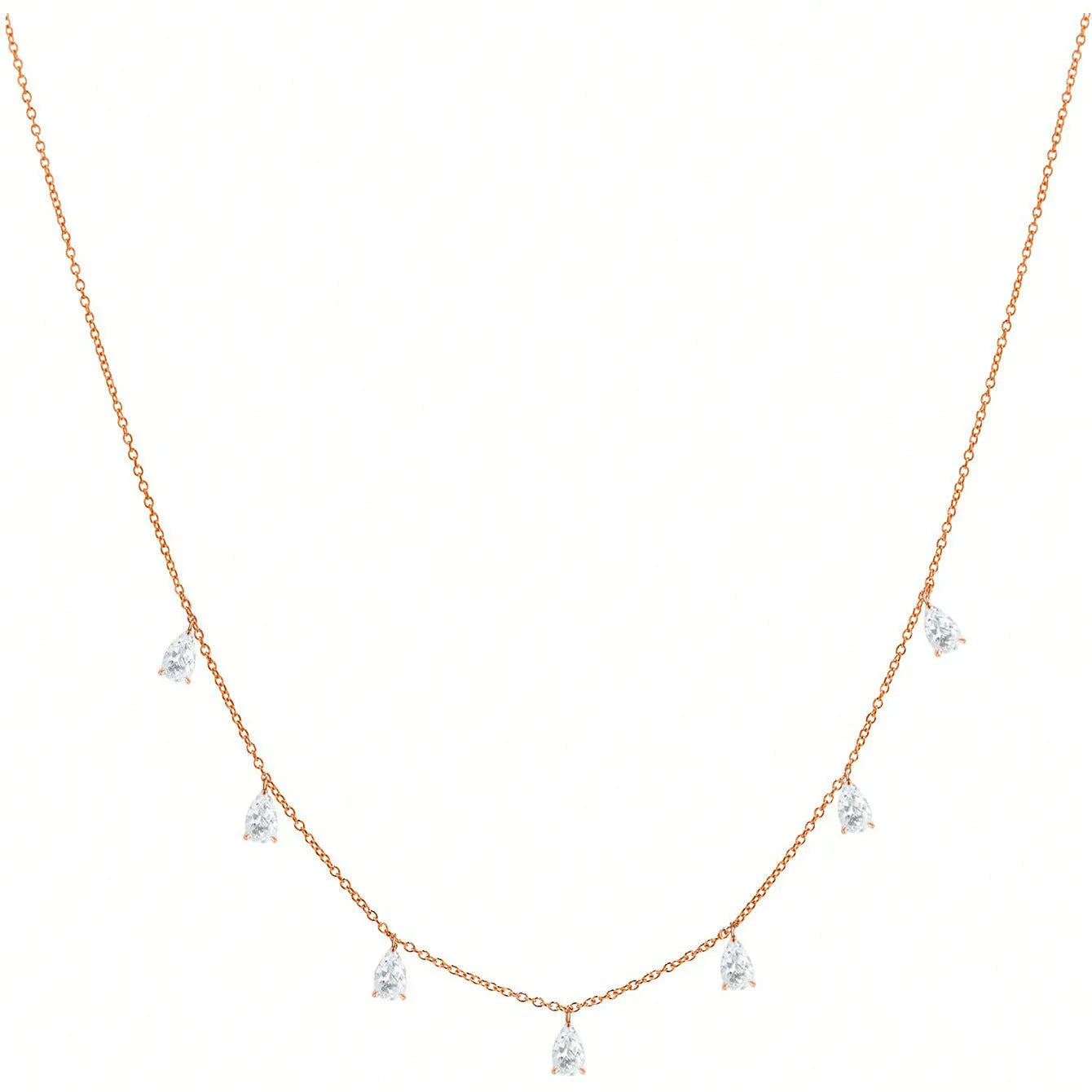 925 silver drop-shaped artificial zircon necklace with O-shaped chain in silver, rose gold, or golden yellow