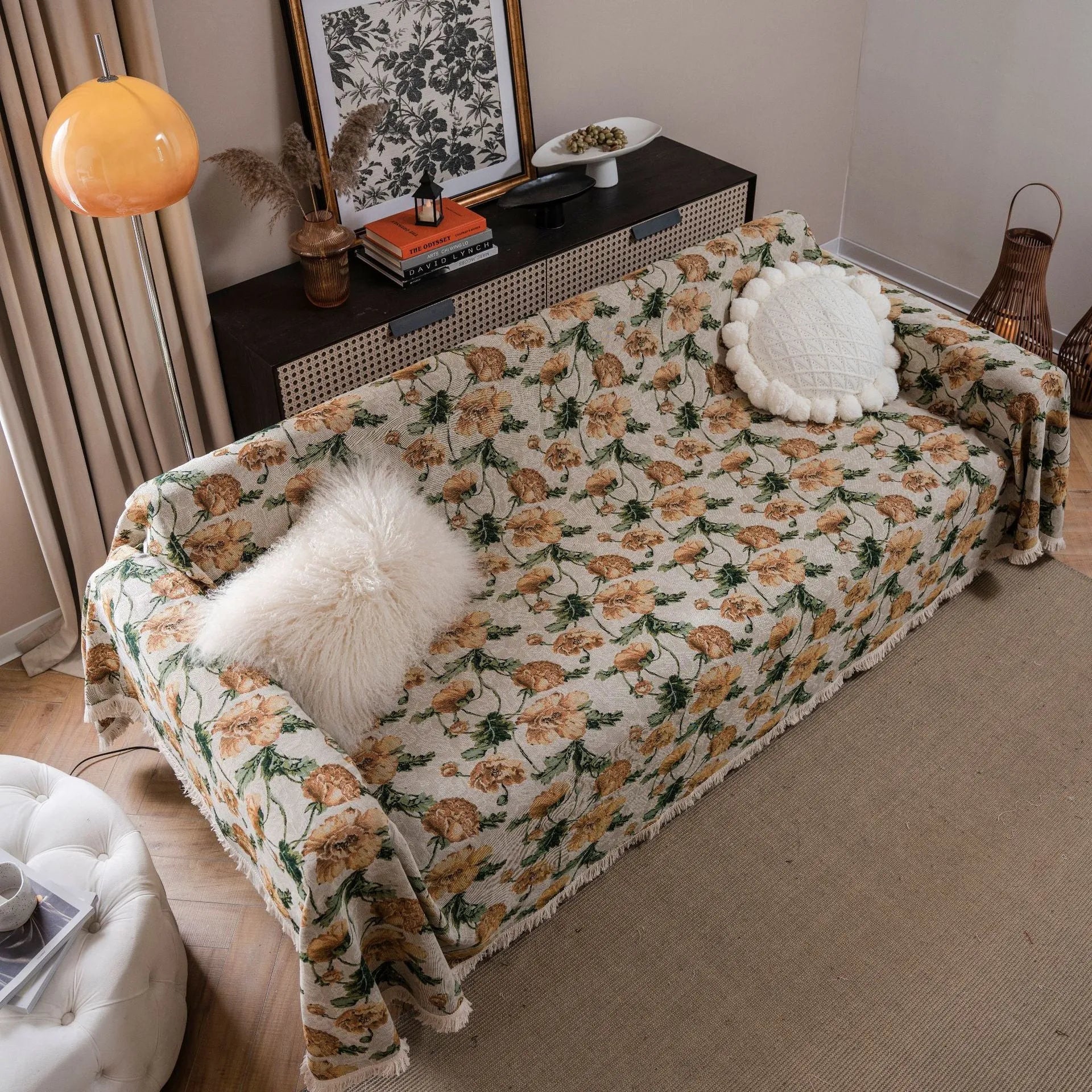 American country style jacquard patterned sofa cover in a polyester cotton fabric.