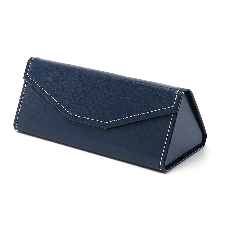 Triangular folding glasses case in various colours showing folded and open positions