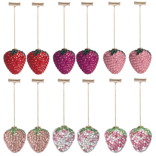 Red zinc alloy strawberry earrings with geometric spot drill design for women.
