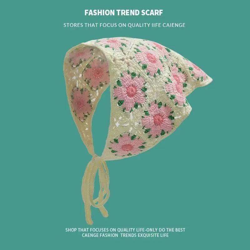Cotton French retro triangle headscarf with floral pattern in multiple colour options