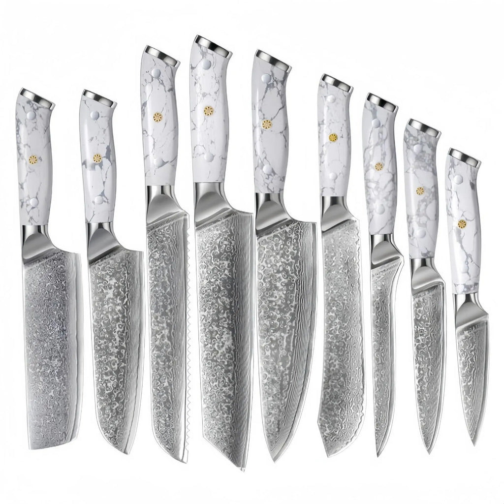 Damascus chef's knife with 21cm VG10 steel blade and modern handle design